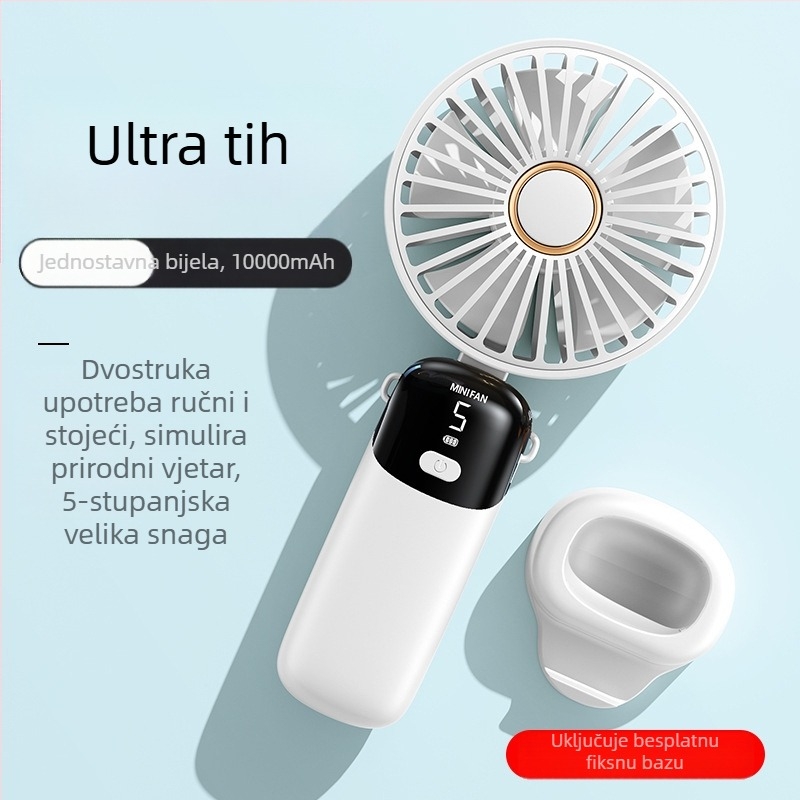 KESIJAR Ručni sklopivi ventilator, prijenosni USB ventilator s ugrađenom baterijom od 6000mAh, 5 lopatica, 5 brzina, motor bez četkica, ABS kućište, radni vijek 6–8 sati