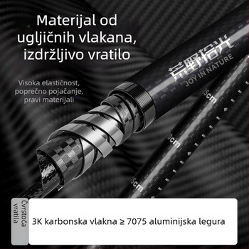 Štap za planinarenje od karbonskih vlakana, trodijelna teleskopna štapa, ultralagana, unisex