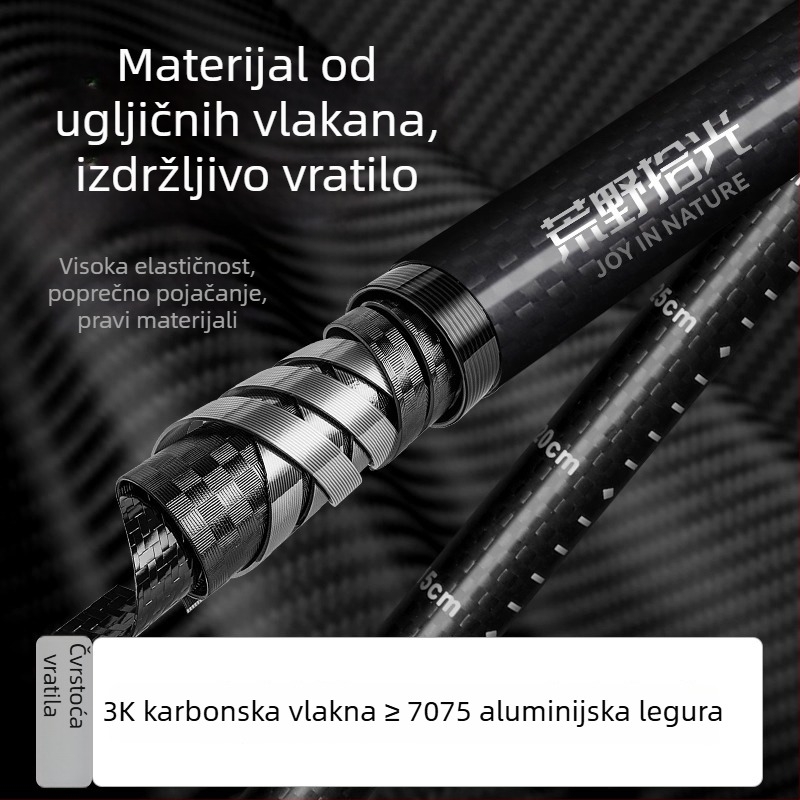 Štap za planinarenje od karbonskih vlakana, trodijelna teleskopna štapa, ultralagana, unisex