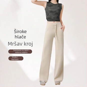 Ženske proljetne hlače Lulu – vitak kroj, casual hlače s visokim strukom, opuštenog kroja, crne, ravne nogavice