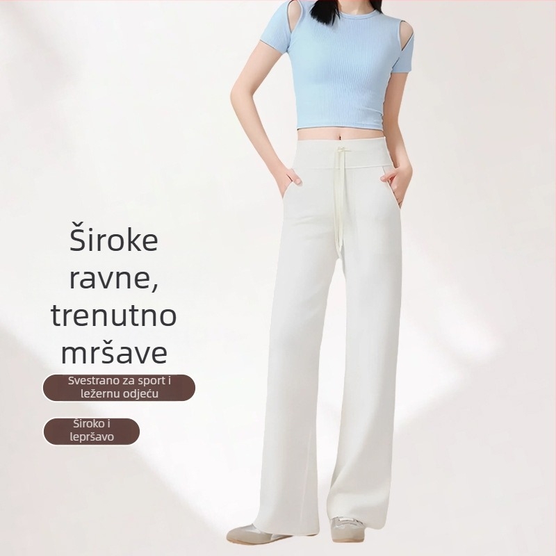 Ženske proljetne hlače Lulu – vitak kroj, casual hlače s visokim strukom, opuštenog kroja, crne, ravne nogavice