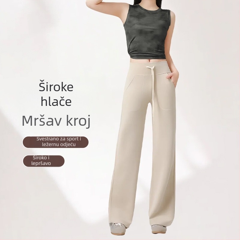 Ženske proljetne hlače Lulu – vitak kroj, casual hlače s visokim strukom, opuštenog kroja, crne, ravne nogavice