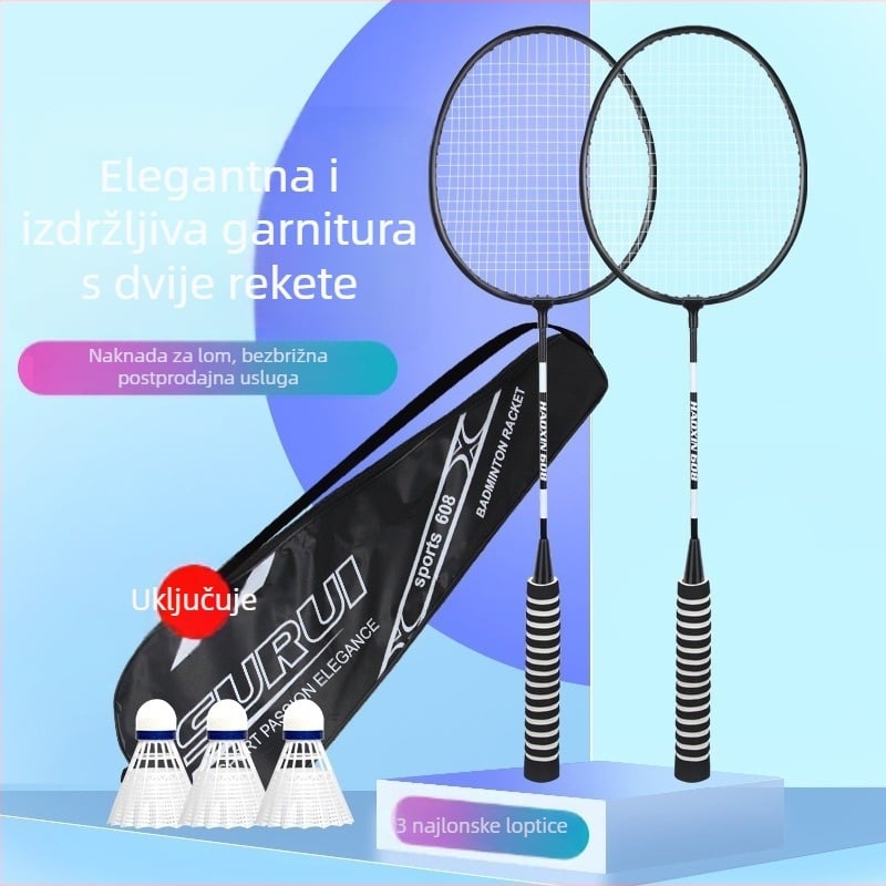 Par badminton raketa s pjenastom drškom, izdržljiva i visoke elastičnosti, za odrasle i djecu.