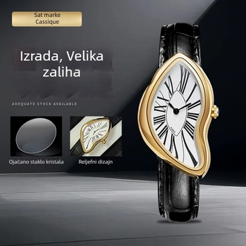 Vintage sat s rastaljenim i izkrivljenim kreativnim dizajnom, Y2K muški stil, prirodna koža, vrhunski nišni dizajn sata