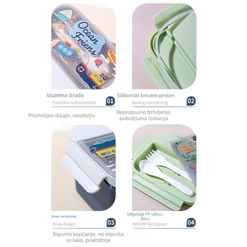 Kutija za obrok s čašom za vodu – set za učenike, uključuje pribor, plastika za hranu, podijeljeni pretinci, mikrovalna sigurnost