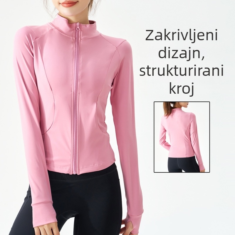 2026Lulu Ženska jakna za jogu sa zipom, osjet kože, dugi rukavi, fitness odjeća za vanjske sportove, uski aerobni top
