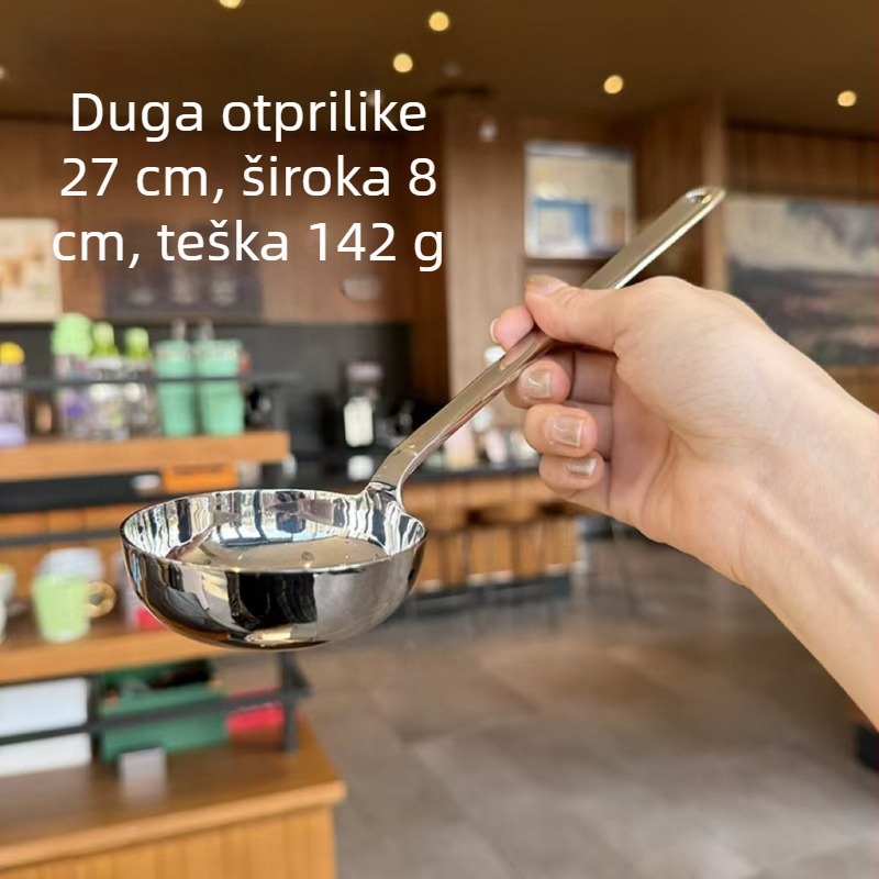 Žlica za lonac od nehrđajućeg čelika 18-10, ravno dno, 304 nehrđajući čelik, debela, cjediljna i jušna žlica s dugim držalom za kućnu kuhinju