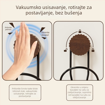Držač za kapu i šalove od orašćevog drveta s usisnom čašom – bez bušenja, vješalica za torbe i kapute