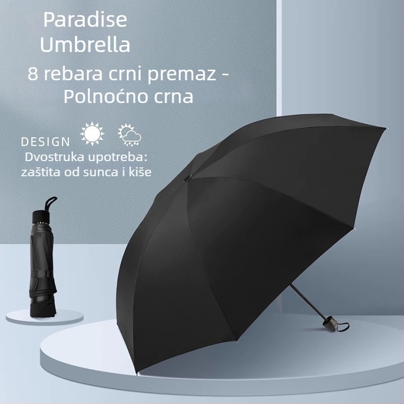 Paradise kišobran s crnim premazom, UV zaštita, dvostruka upotreba za sunce i kišu, jednobojni darovni kišobran za žene