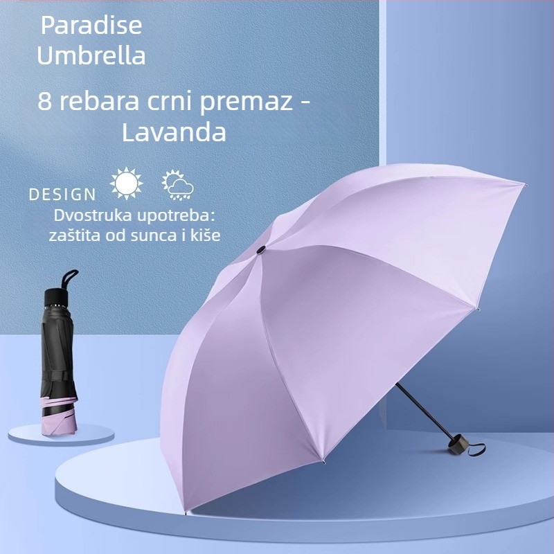Paradise kišobran s crnim premazom, UV zaštita, dvostruka upotreba za sunce i kišu, jednobojni darovni kišobran za žene