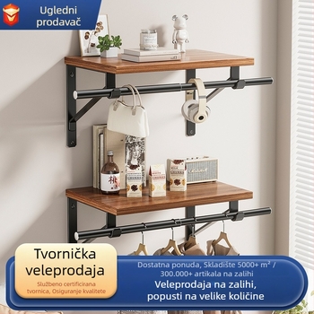 Zidni višefunkcionalni skladišni stalak sa ojačanim nosačima za cipele, torbe, odjeću i kapu, s šipkom