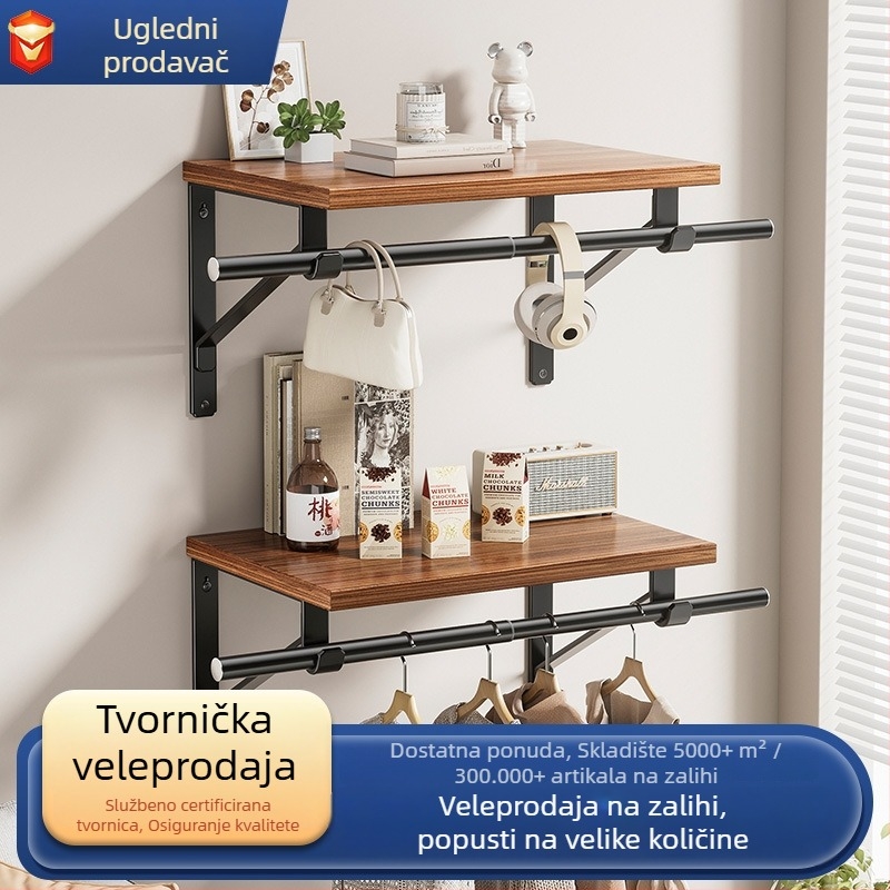 Zidni višefunkcionalni skladišni stalak sa ojačanim nosačima za cipele, torbe, odjeću i kapu, s šipkom