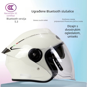 Polu kaciga za električna vozila s ugrađenim Bluetooth slušalicama, dvostruka vizir, unisex, sve sezone, u skladu s novim nacionalnim standardom