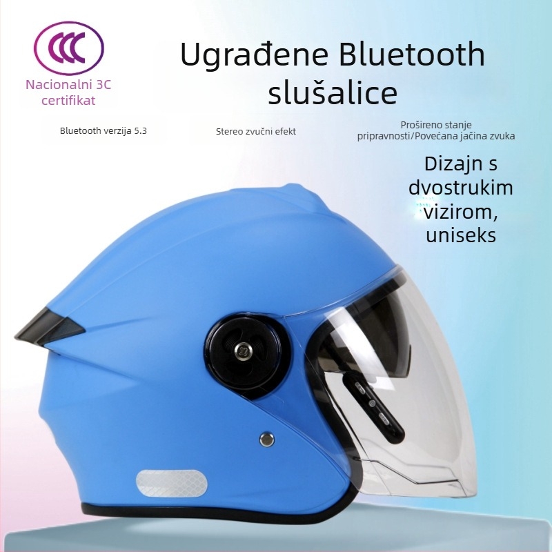 Polu kaciga za električna vozila s ugrađenim Bluetooth slušalicama, dvostruka vizir, unisex, sve sezone, u skladu s novim nacionalnim standardom