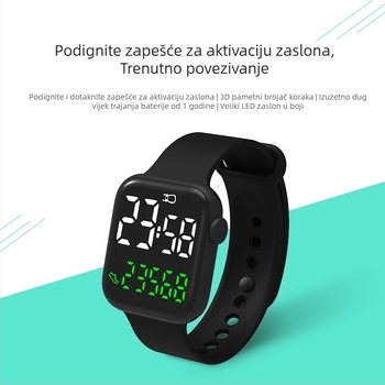 Orion Y3LED Pametni sat s brojačem koraka, dodirni zaslon, senzor pokreta, vodootporan do 30 m, pravokutni cifernik, PU traka