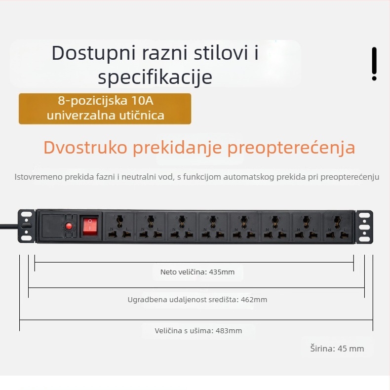 Hengmai PDU za 19-inčni rack, utičnica, 6/8 izlaza, kabelski panel