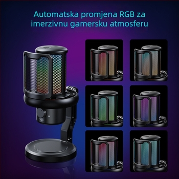 V1Pro mikrofon za live karaoke i računalno snimanje, redukcija šuma, RGB osvjetljenje, za gaming/esports