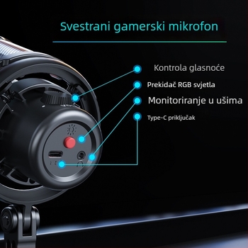V1Pro mikrofon za live karaoke i računalno snimanje, redukcija šuma, RGB osvjetljenje, za gaming/esports
