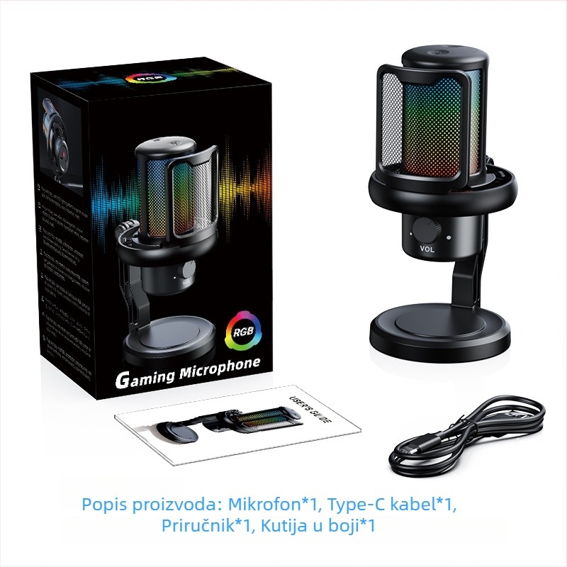 V1Pro mikrofon za live karaoke i računalno snimanje, redukcija šuma, RGB osvjetljenje, za gaming/esports