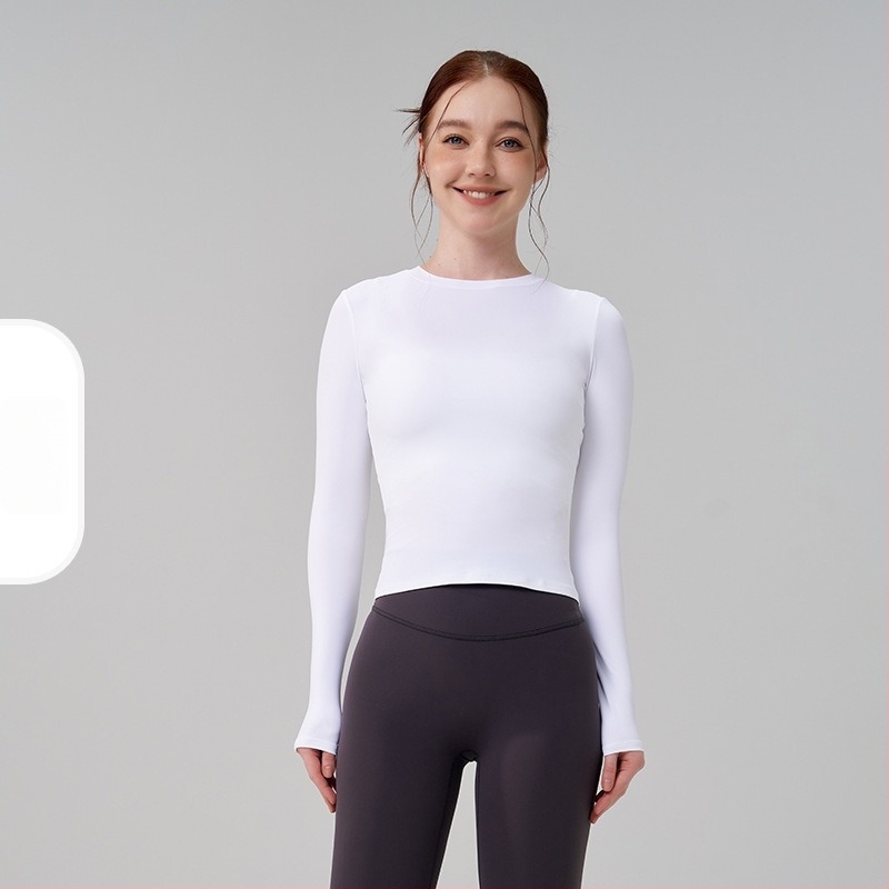 Latte Girl ženski fitness top s dugim rukavima – osjećaj gole kože, visoka elastičnost, brzo sušenje, prozračni bazni sloj za jogu i trening