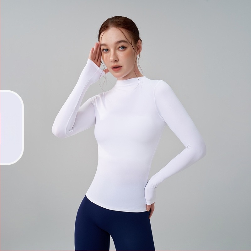 Latte Girl ženski fitness top s dugim rukavima – osjećaj gole kože, visoka elastičnost, brzo sušenje, prozračni bazni sloj za jogu i trening