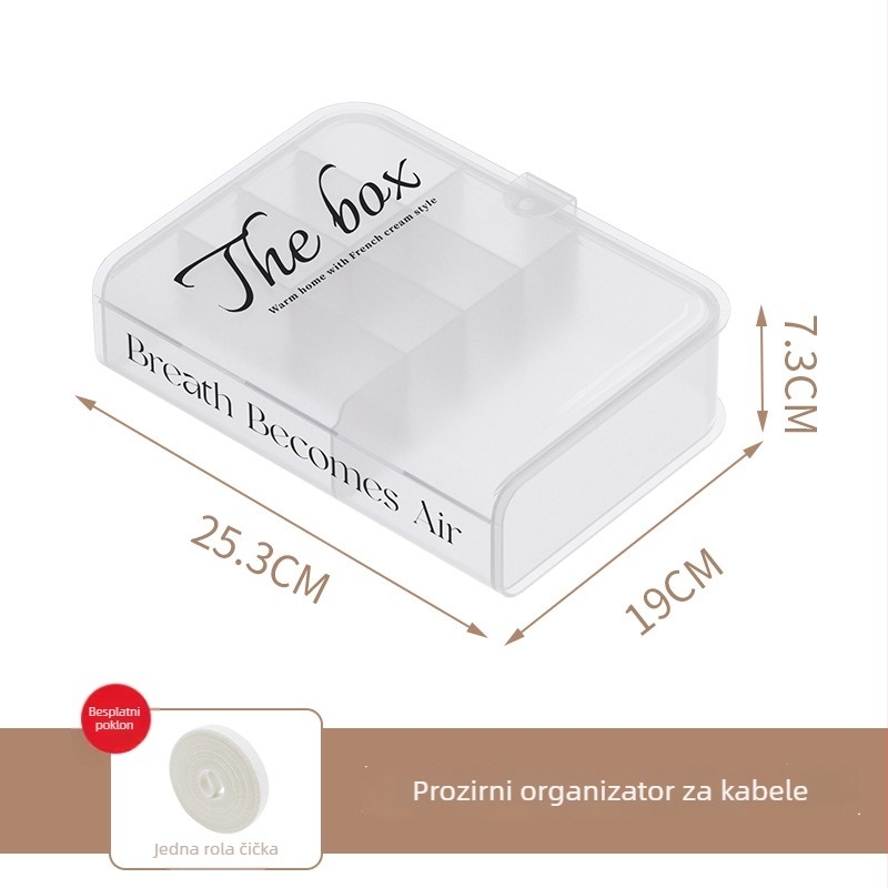 Kutija za pohranu kablova s poklopcem, stolni organizator s pregradama za kablove, slušalice i Power Bank (1 L)