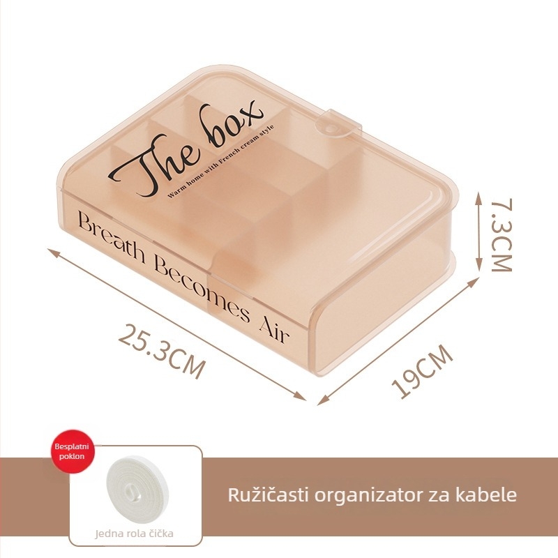 Kutija za pohranu kablova s poklopcem, stolni organizator s pregradama za kablove, slušalice i Power Bank (1 L)