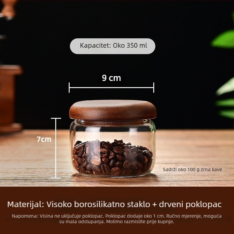 Prozirna mini staklena posuda s poklopcem od drveta akacije za šećer, zrna kave i kuhinjsku pohranu