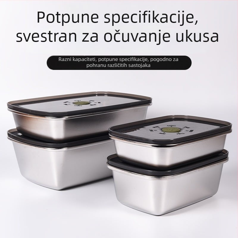 Kutija za hranu od 304 nehrđajućeg čelika, vakuumski zatvorena, očuvanje svježine, kvadratna kutija za ručak, 800–1000 ml