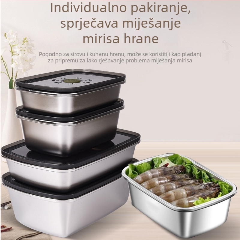Kutija za hranu od 304 nehrđajućeg čelika, vakuumski zatvorena, očuvanje svježine, kvadratna kutija za ručak, 800–1000 ml