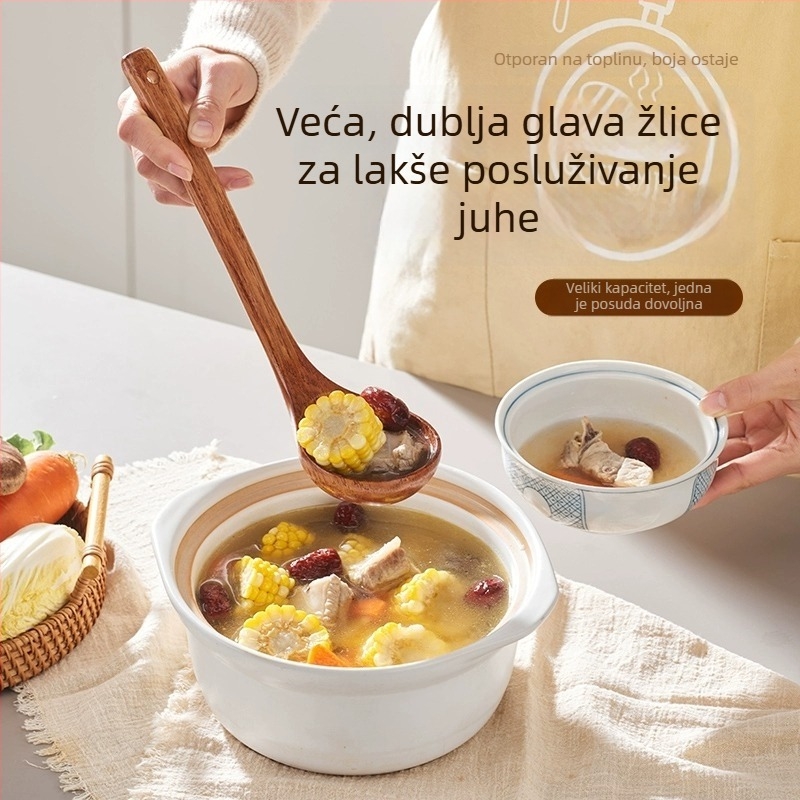 Drvena juha žlica s dugim držkom, japanskog stila, za posluživanje juhe i ramen