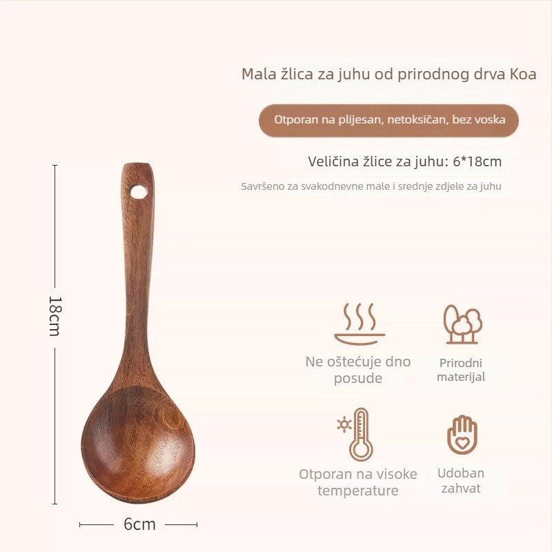 Drvena juha žlica s dugim držkom, japanskog stila, za posluživanje juhe i ramen