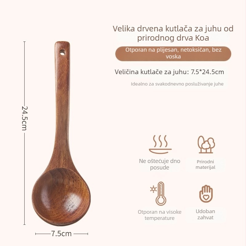 Drvena juha žlica s dugim držkom, japanskog stila, za posluživanje juhe i ramen