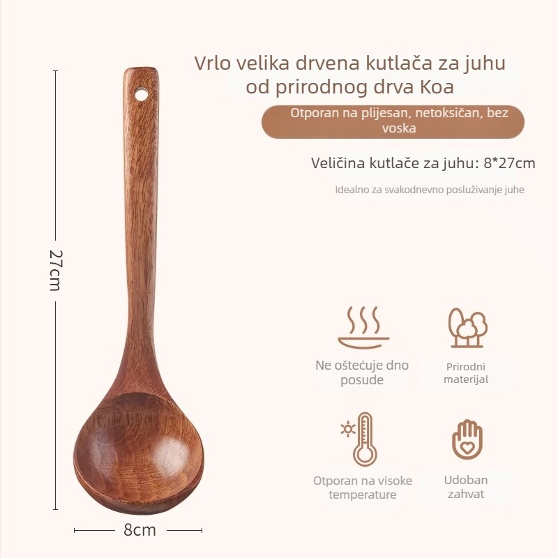 Drvena juha žlica s dugim držkom, japanskog stila, za posluživanje juhe i ramen