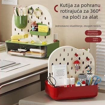 Kutija za pohranu za stol s perforiranom pločom, odjeljci i držač olovke – uredski organizator