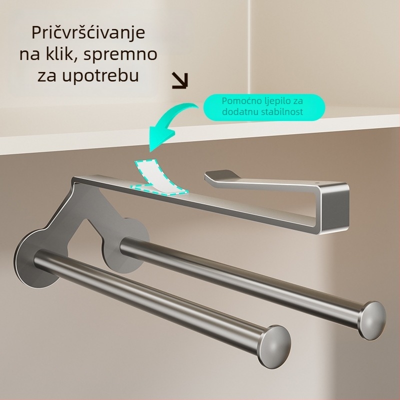 Držač za kuhinjsku papirnu rolu, zidni bez bušenja, držač za foliju i organizator za maramice