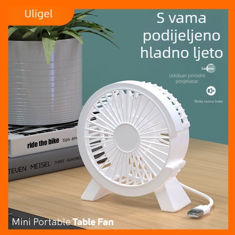 Stolni USB ventilator, mali, tih, s 4 lopaticama, crtić dizajn, prijenosni za studentski dom