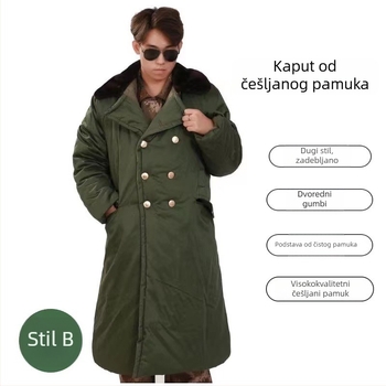 Dugi vojni pamučni kaput, pojačani, univerzalna veličina, za hitne situacije, muškarci i žene, zelena, vodootporan, topao, zaštita od hladnoće i kiše