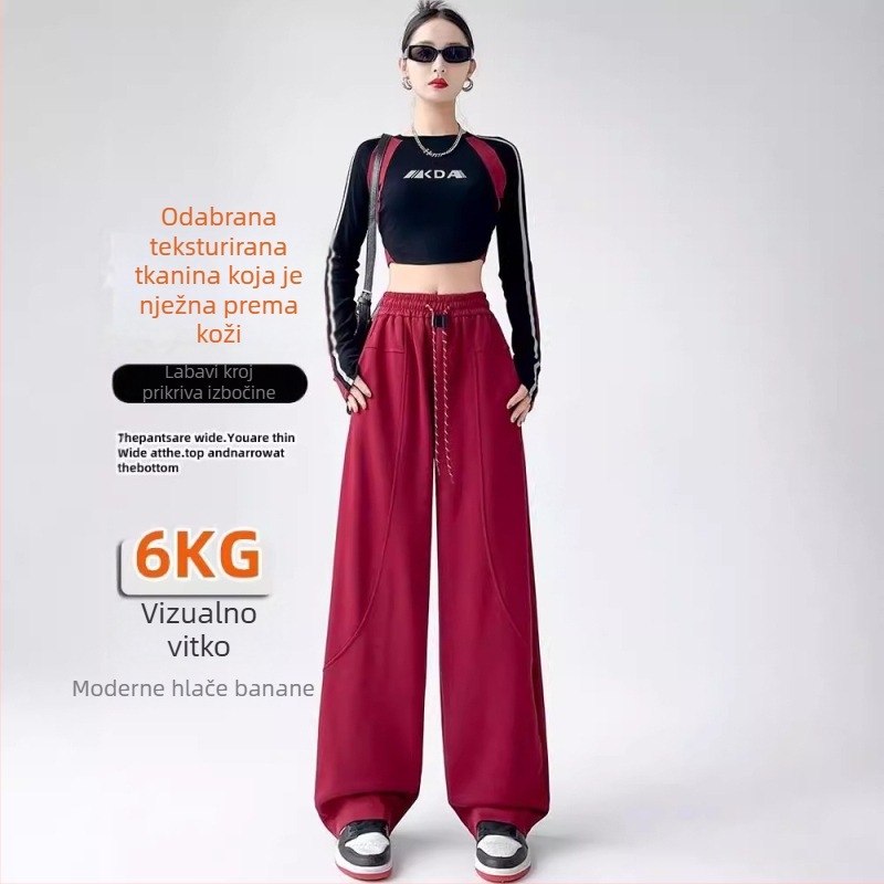 Ženske hlače visokog struka, širokih nogavica, kroj sablje, banana kroj, ravni kroj, za jesen-zimu, s fleksom
