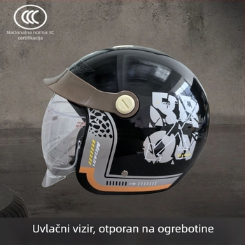3C certificirana kaciga za električni motocikl s izvlačnim vizirom, sigurna i moderna, unisex, 3/4 kaciga
