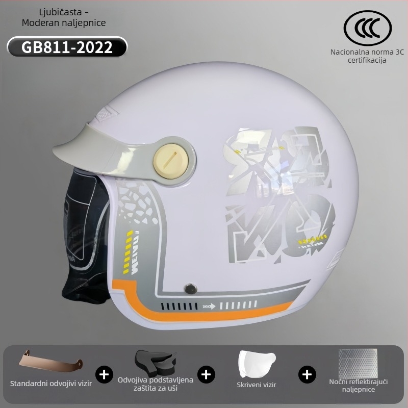 3C certificirana kaciga za električni motocikl s izvlačnim vizirom, sigurna i moderna, unisex, 3/4 kaciga