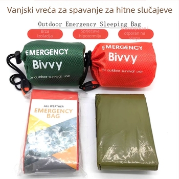Vanjski hitni spavaći vreća za kampiranje i preživljavanje, narančasta, izolacija PE aluminijskim filmom, višenamjenski spašavački pribor.