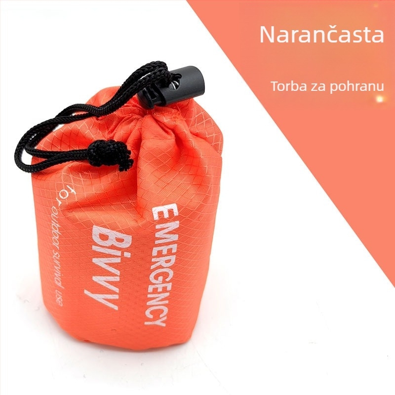 Vanjski hitni spavaći vreća za kampiranje i preživljavanje, narančasta, izolacija PE aluminijskim filmom, višenamjenski spašavački pribor.