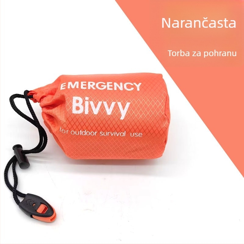 Vanjski hitni spavaći vreća za kampiranje i preživljavanje, narančasta, izolacija PE aluminijskim filmom, višenamjenski spašavački pribor.