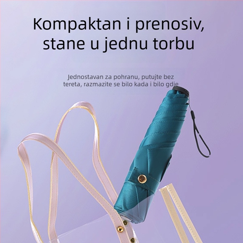 Izuzetno lagani trodjelni sklopivi suncobran, mini prenosivi s UV zaštitom od vinila, kišobran stil olovka, prilagodljiv logotip