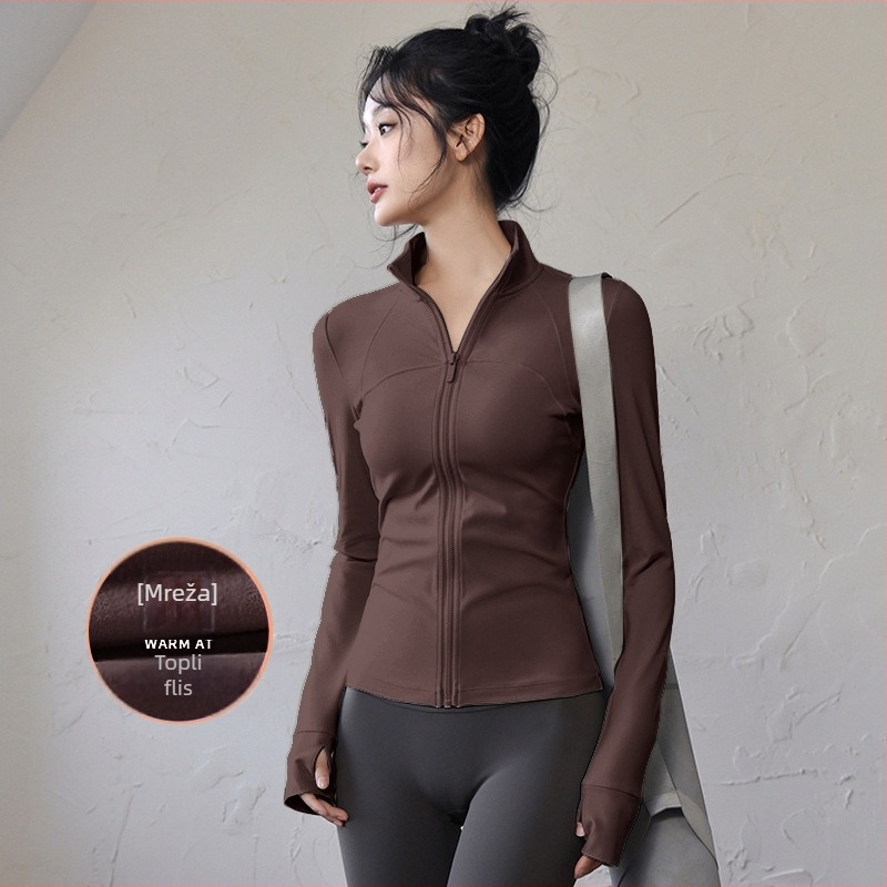 Ženski slim-fit top za jogu i fitness, brzo suši, dugi rukav, za trčanje na otvorenom