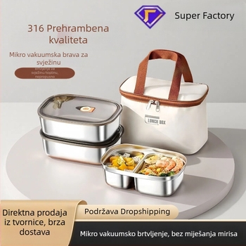 316 nehrđajući čelik antibakterijske klase kutija za ručak s pregradama, izolirana, dvostruki sloj, 301–500 ml, za ured i školu