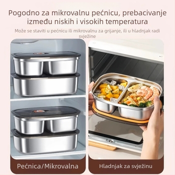 316 nehrđajući čelik antibakterijske klase kutija za ručak s pregradama, izolirana, dvostruki sloj, 301–500 ml, za ured i školu