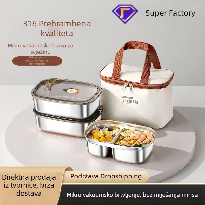 316 nehrđajući čelik antibakterijske klase kutija za ručak s pregradama, izolirana, dvostruki sloj, 301–500 ml, za ured i školu