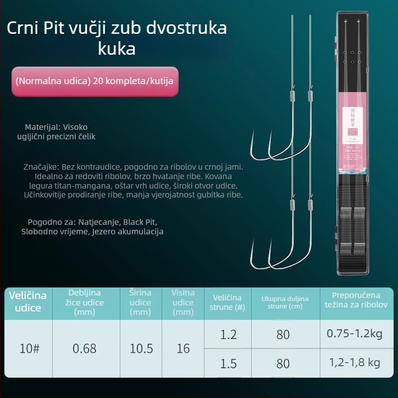 Giant Fin King natjecateljske udice s dvostrukim udicama na podlinijskoj liniji, anti-zamotavanje, unaprijed vezan komplet udica za šarana